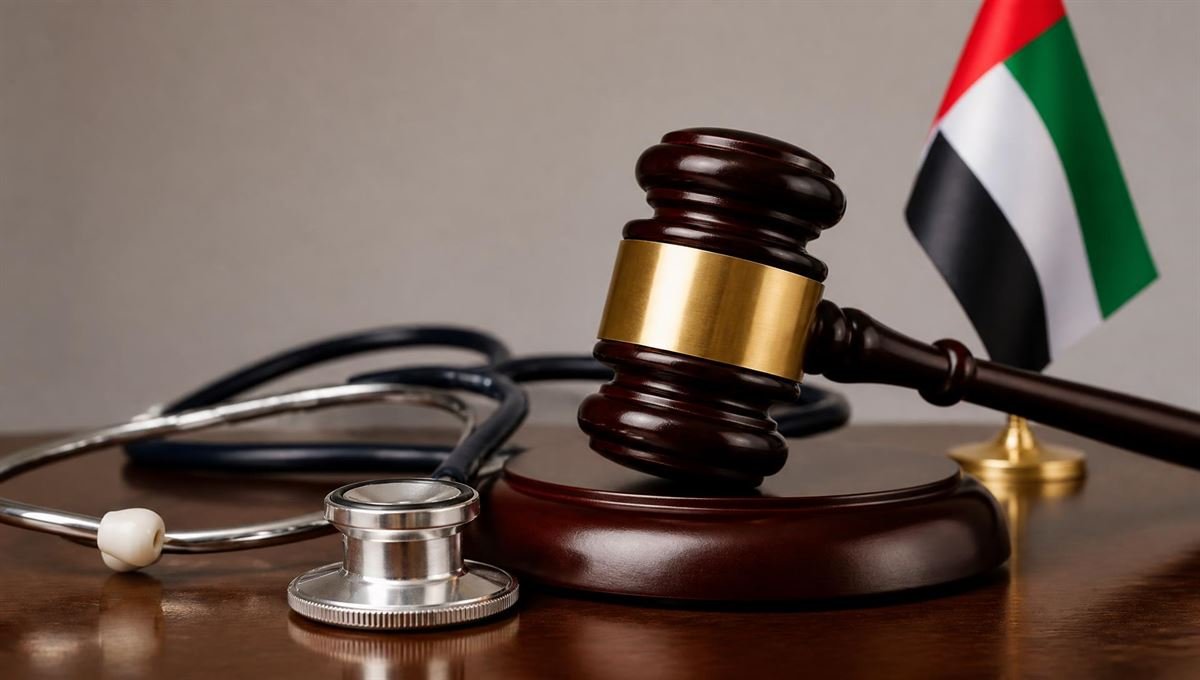 Gavel and stethoscope representing a Dubai court ruling on employer health insurance liability